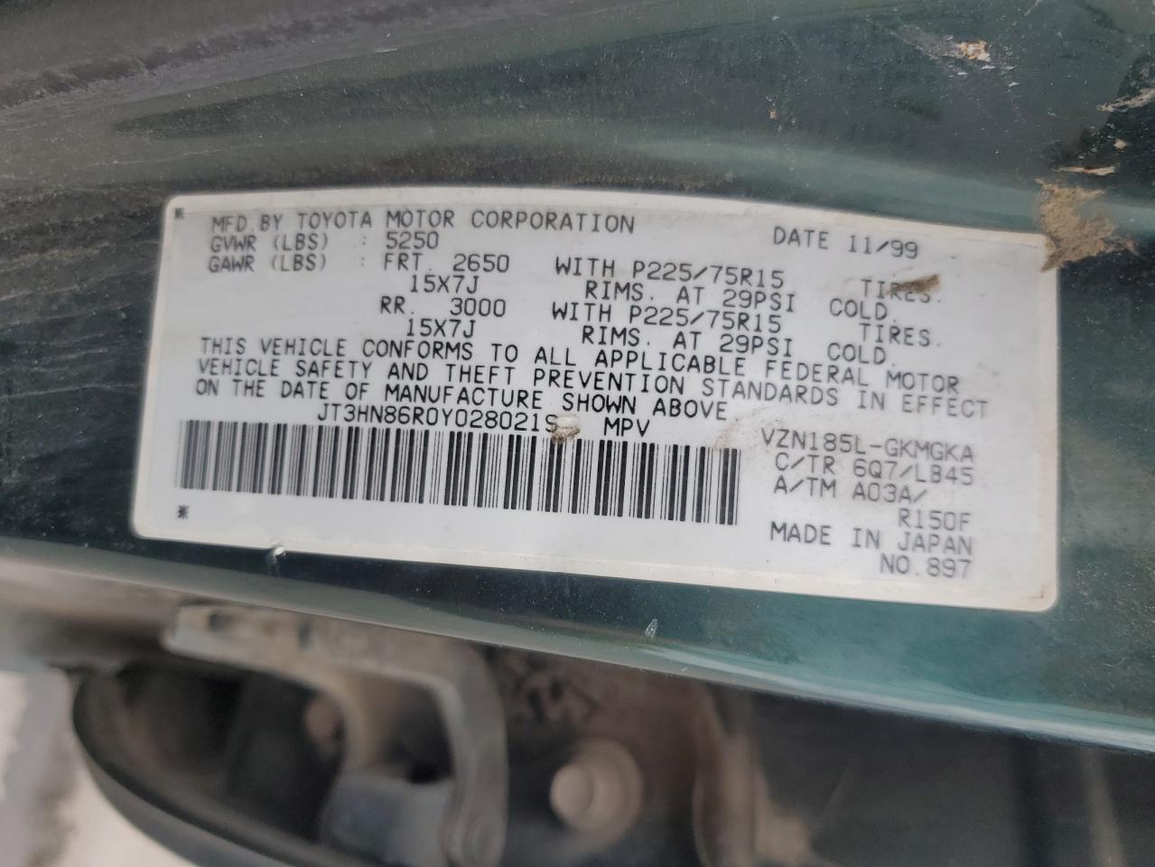 2000 Toyota 4Runner Sr5 VIN: JT3HN86R0Y0280219 Lot: 57517715