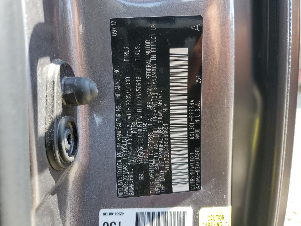 2017 Toyota Sienna Se VIN: 5TDXZ3DC4HS888691 Lot: 57054945