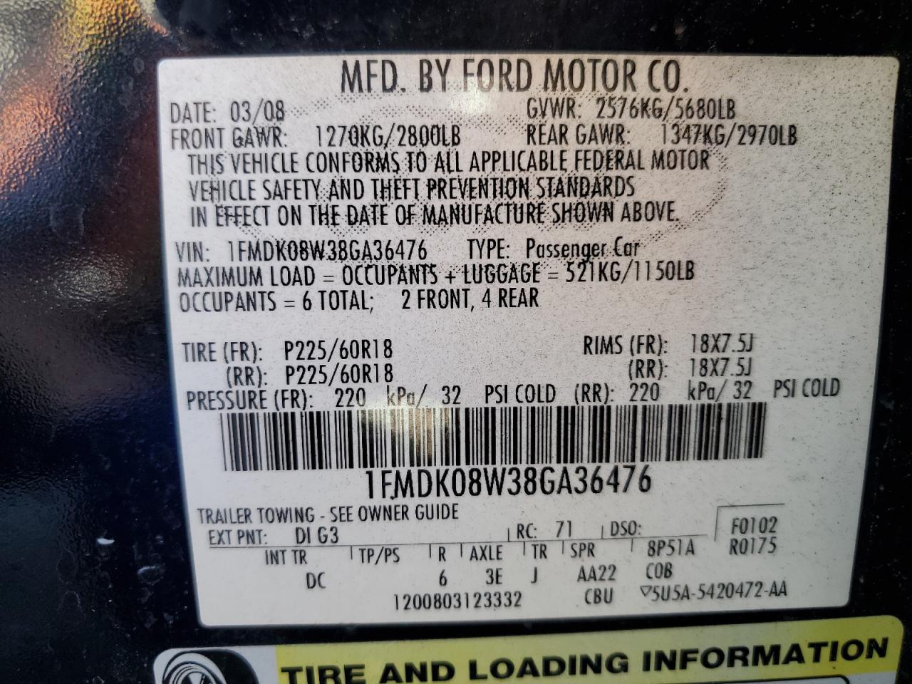 2008 Ford Taurus X Eddie Bauer VIN: 1FMDK08W38GA36476 Lot: 54577785