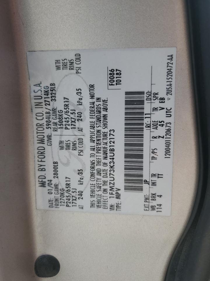 2004 Ford Explorer Xlt VIN: 1FMZU73K34UB12173 Lot: 56496835