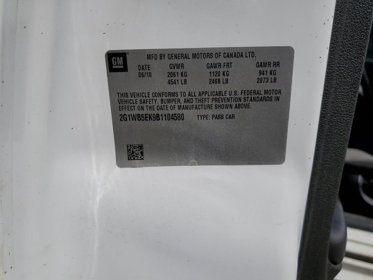 2011 Chevrolet Impala Lt VIN: 2G1WB5EK9B1104580 Lot: 57291125