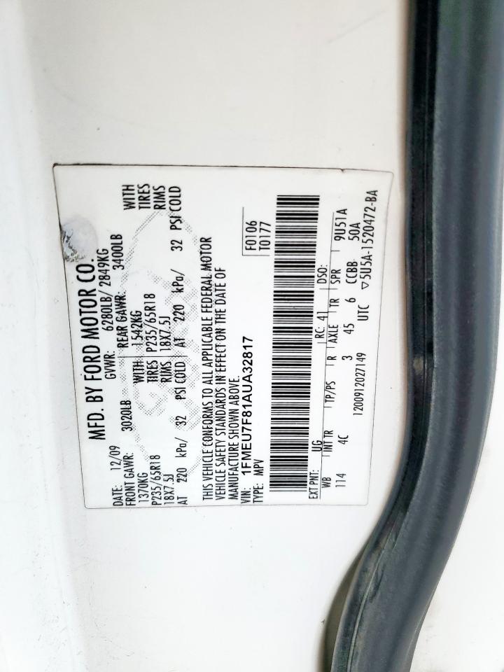 2010 Ford Explorer Limited VIN: 1FMEU7F81AUA32817 Lot: 57295565