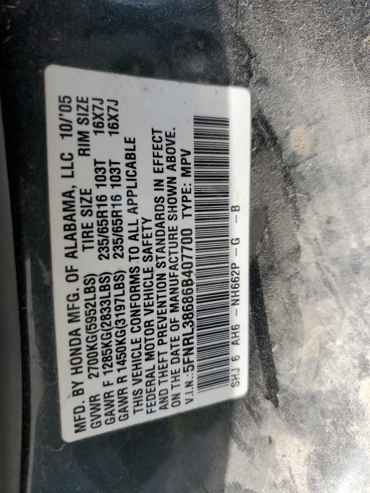 2006 Honda Odyssey Exl VIN: 5FNRL38686B407700 Lot: 56718085