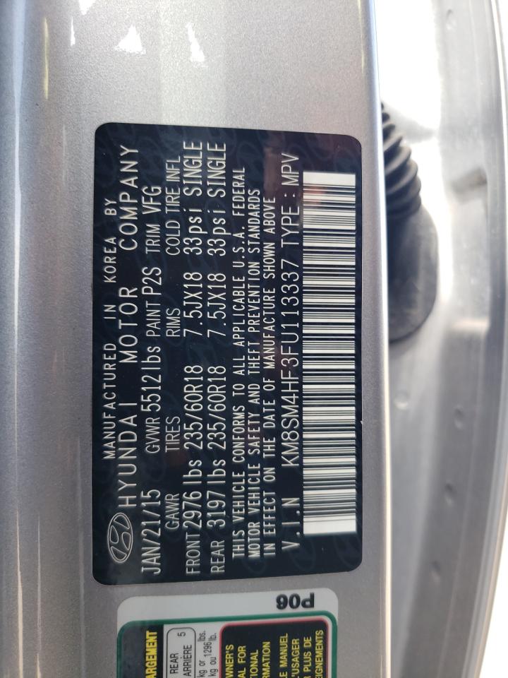 2015 Hyundai Santa Fe Gls VIN: KM8SM4HF3FU113337 Lot: 55901815