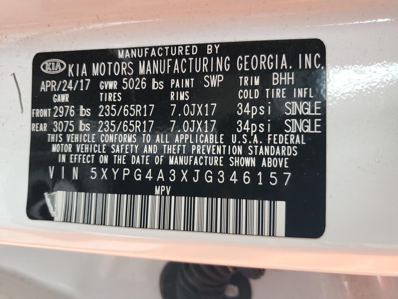 2018 Kia Sorento Lx VIN: 5XYPG4A3XJG346157 Lot: 56866925