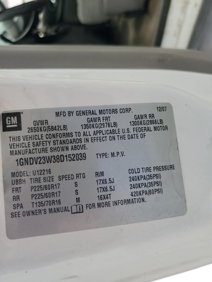 2008 Chevrolet Uplander Ls VIN: 1GNDV23W38D152039 Lot: 56593625