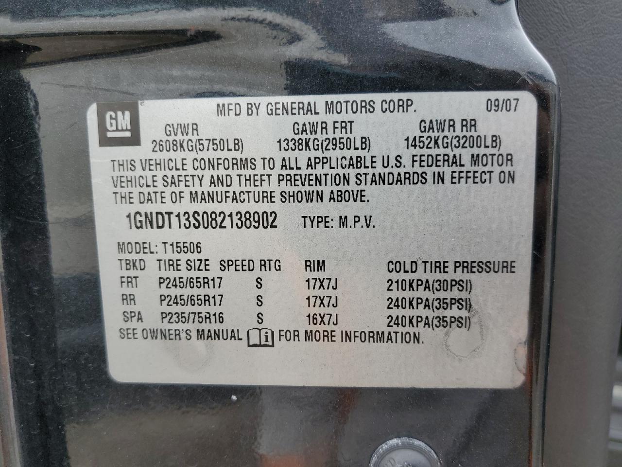 2008 Chevrolet Trailblazer Ls VIN: 1GNDT13S082138902 Lot: 55377385