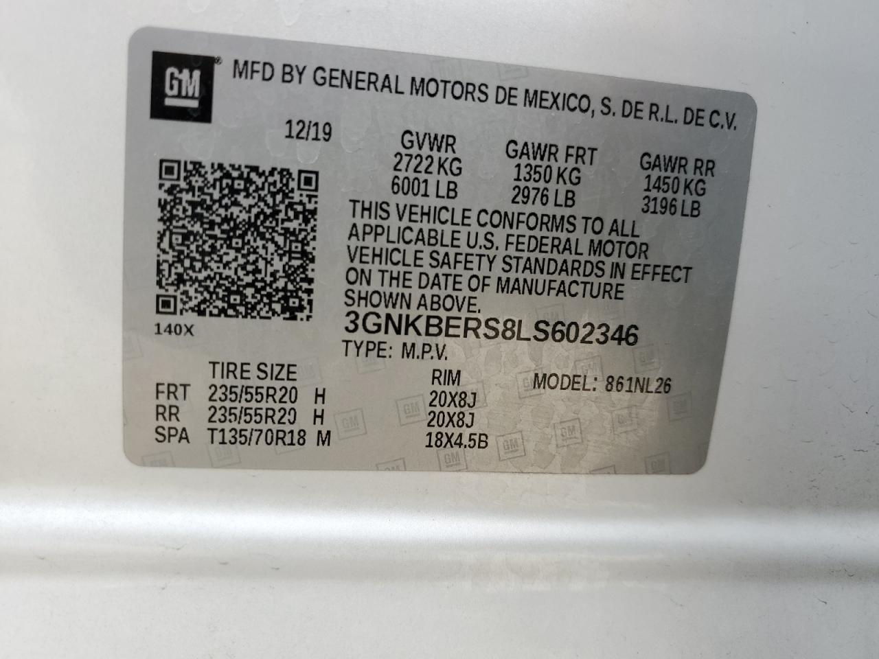 2020 Chevrolet Blazer Rs VIN: 3GNKBERS8LS602346 Lot: 56731885