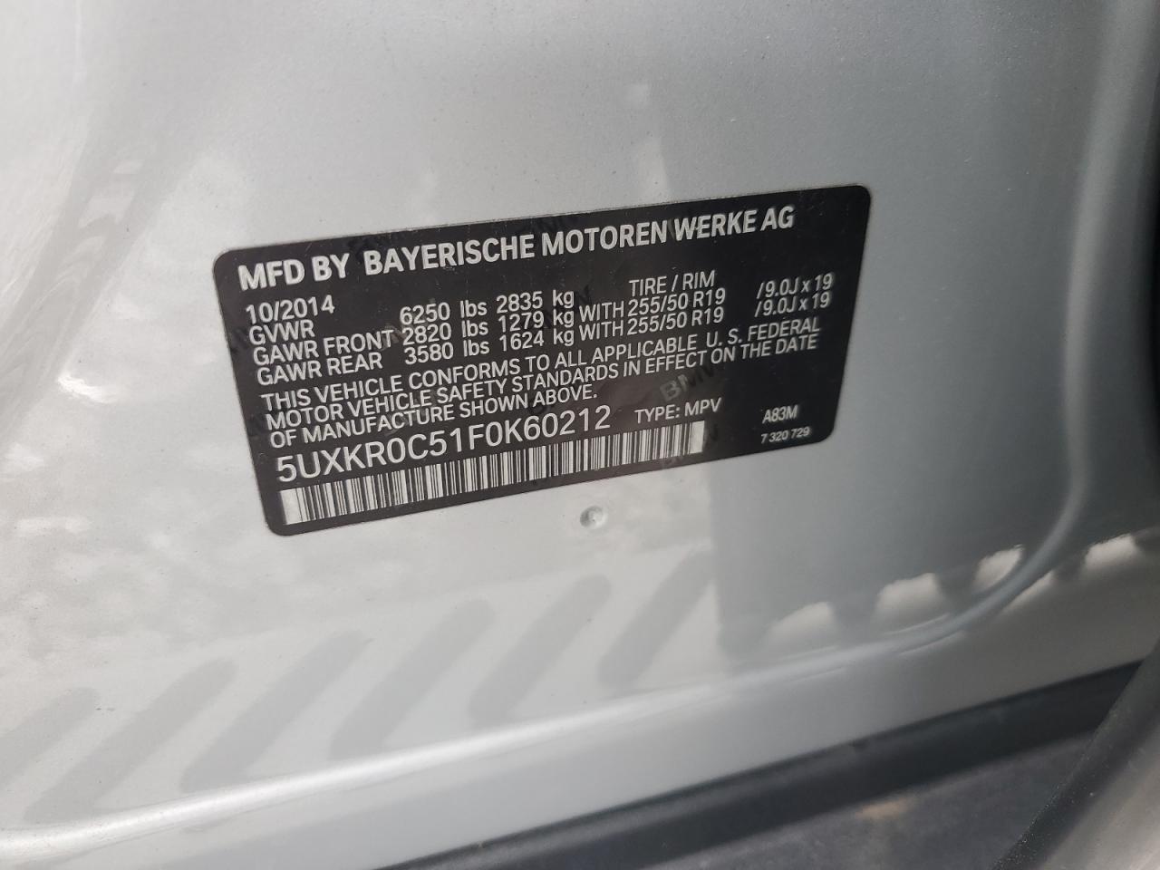 2015 BMW X5 xDrive35I VIN: 5UXKR0C51F0K60212 Lot: 56673045