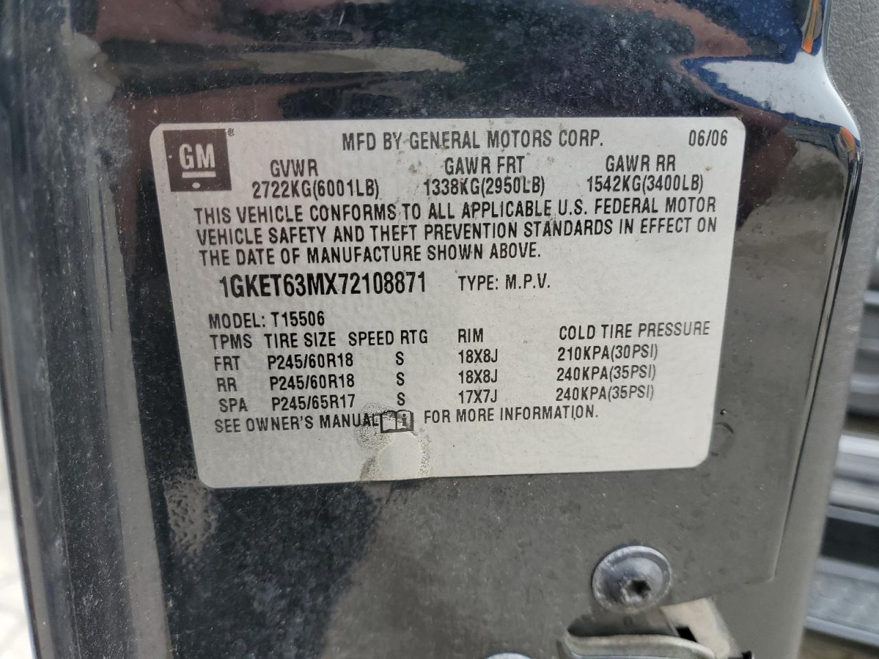 2007 GMC Envoy Denali VIN: 1GKET63MX72108871 Lot: 58482045