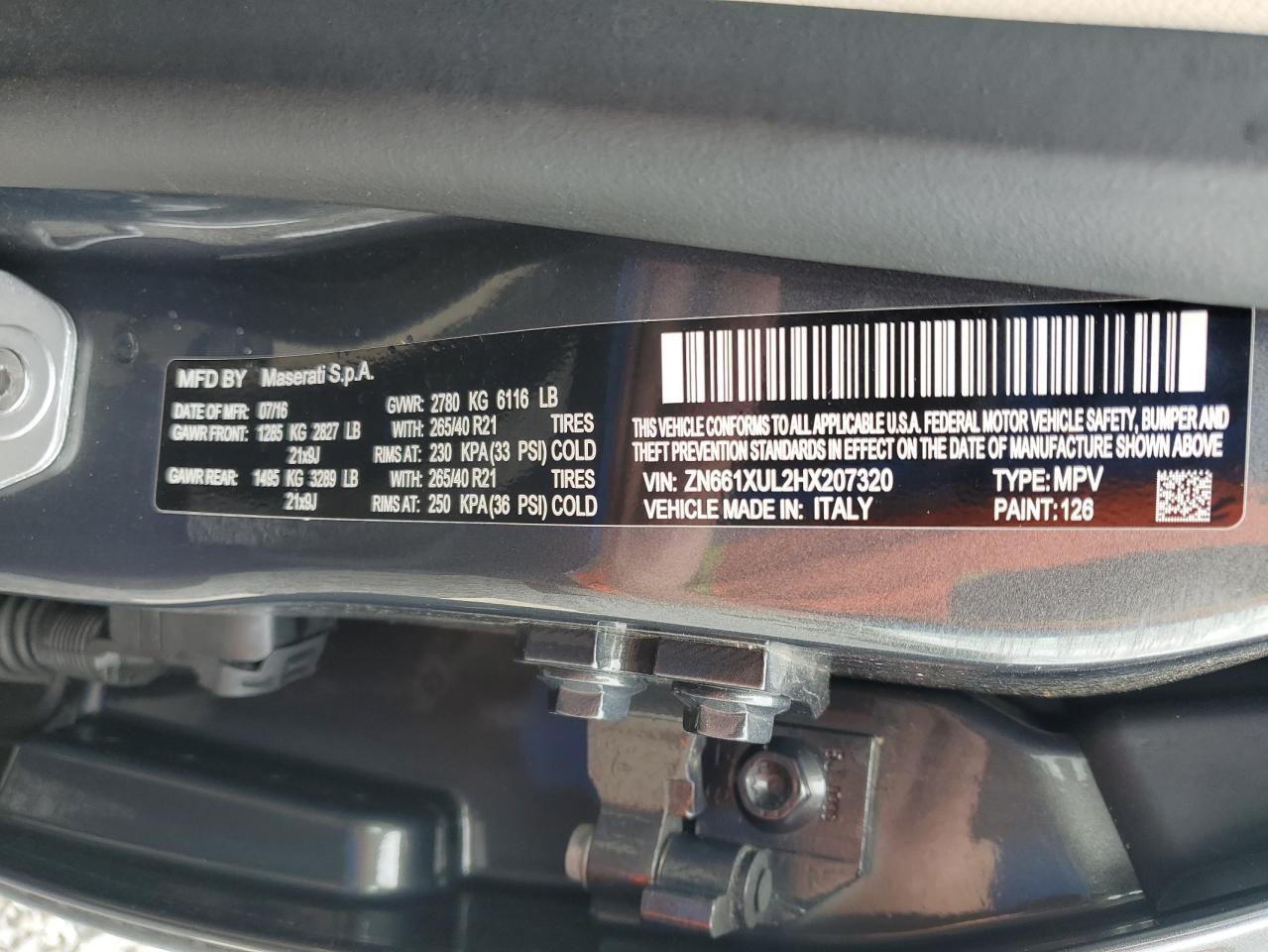 2017 Maserati Levante Luxury VIN: ZN661XUL2HX207320 Lot: 56553745