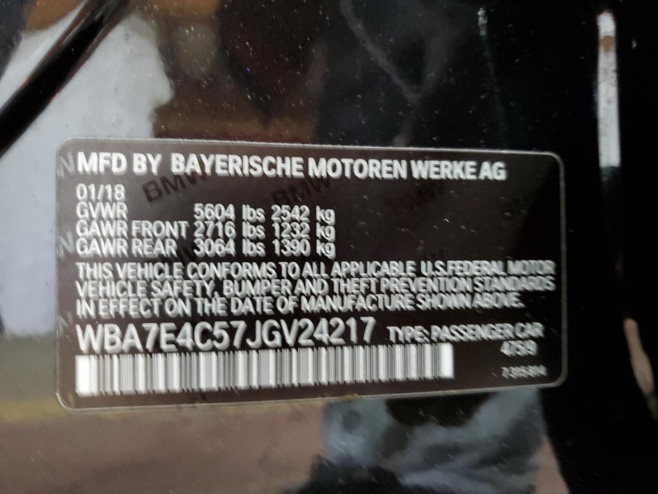 2018 BMW 740 Xi VIN: WBA7E4C57JGV24217 Lot: 57204775
