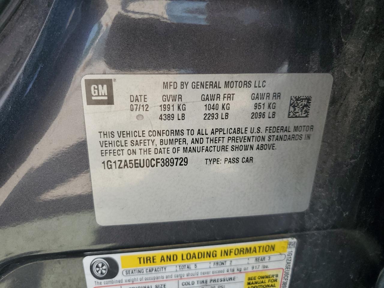 2012 Chevrolet Malibu Ls VIN: 1G1ZA5EU0CF389729 Lot: 56790045
