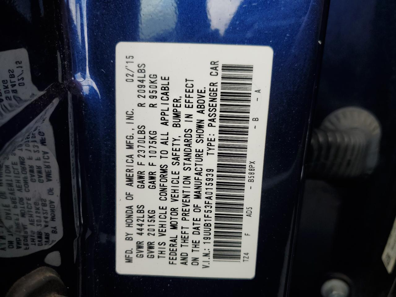 2015 Acura Tlx Tech VIN: 19UUB1F53FA015939 Lot: 56947425