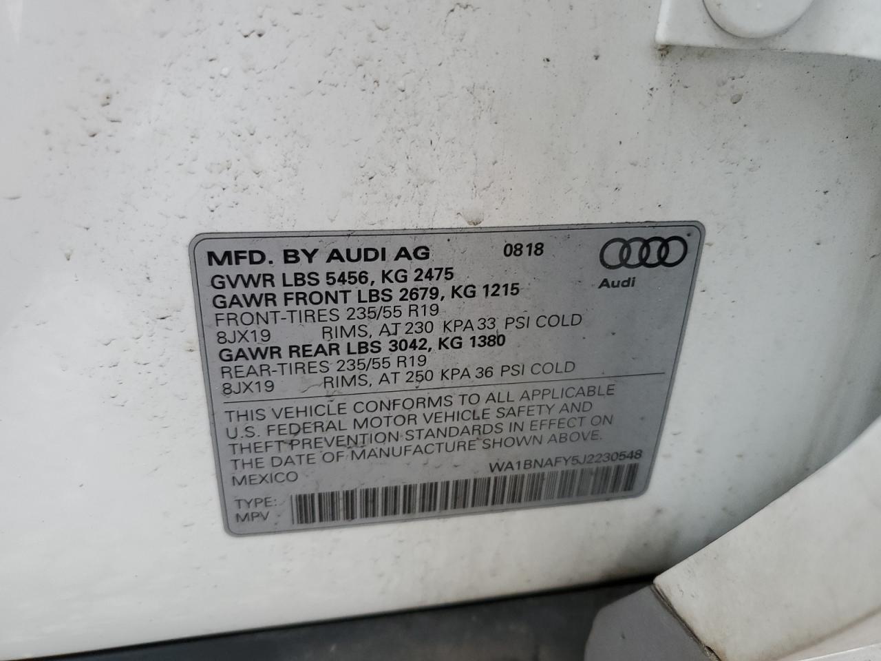 2018 Audi Q5 Premium Plus VIN: WA1BNAFY5J2230548 Lot: 56624335