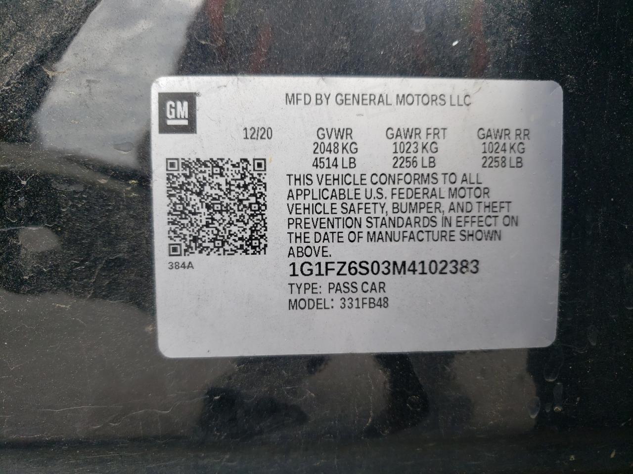 2021 Chevrolet Bolt Ev Premier VIN: 1G1FZ6S03M4102383 Lot: 56550395