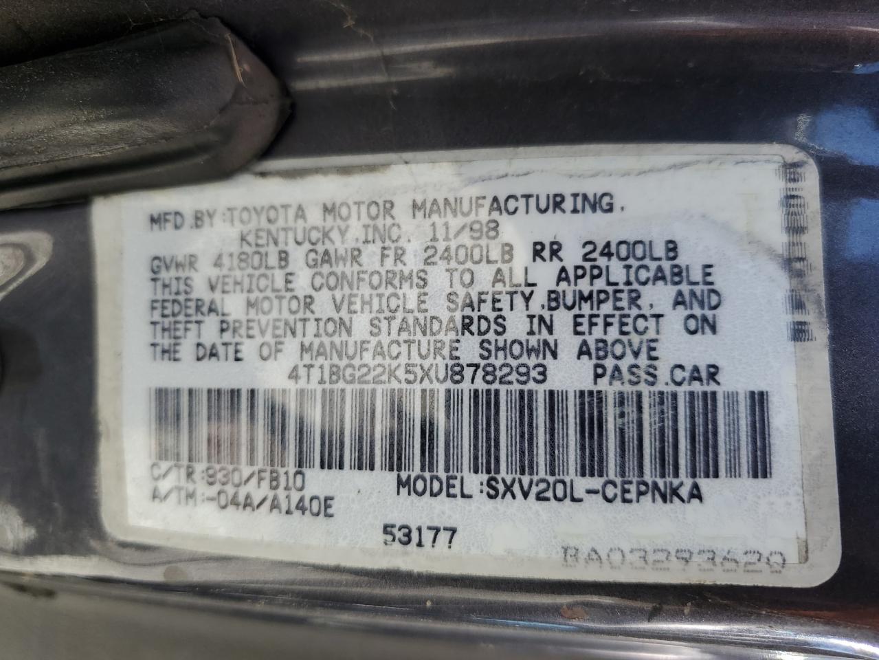 1999 Toyota Camry Ce VIN: 4T1BG22K5XU878293 Lot: 56784865