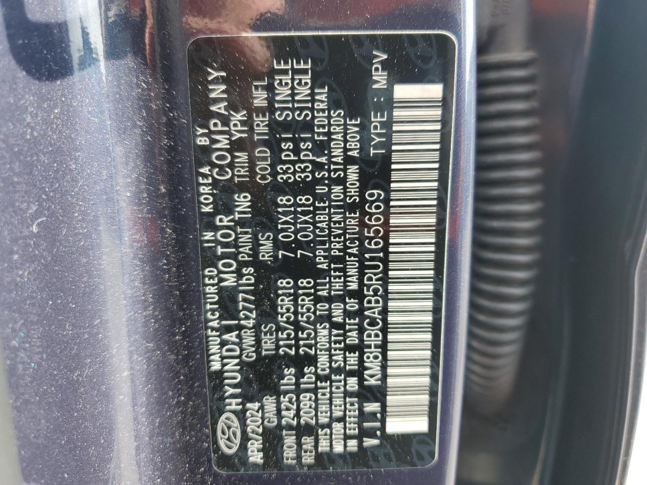 2024 Hyundai Kona Sel VIN: KM8HBCAB5RU165669 Lot: 56491705