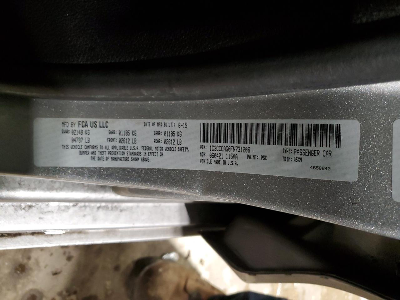 2015 Chrysler 200 Limited VIN: 1C3CCCAG0FN731206 Lot: 56621875