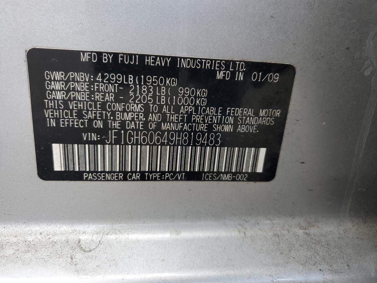 2009 Subaru Impreza 2.5I Premium VIN: JF1GH60649H819483 Lot: 56770815