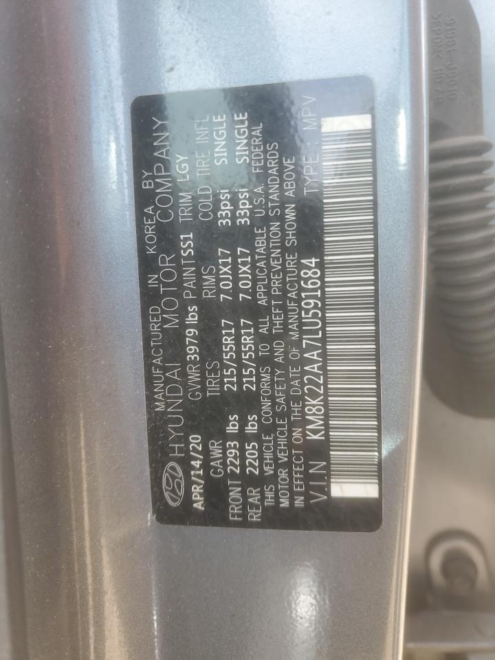2020 Hyundai Kona Sel VIN: KM8K22AA7LU591684 Lot: 55687005