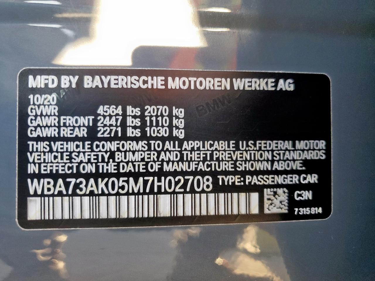 2021 BMW 228Xi VIN: WBA73AK05M7H02708 Lot: 55149875