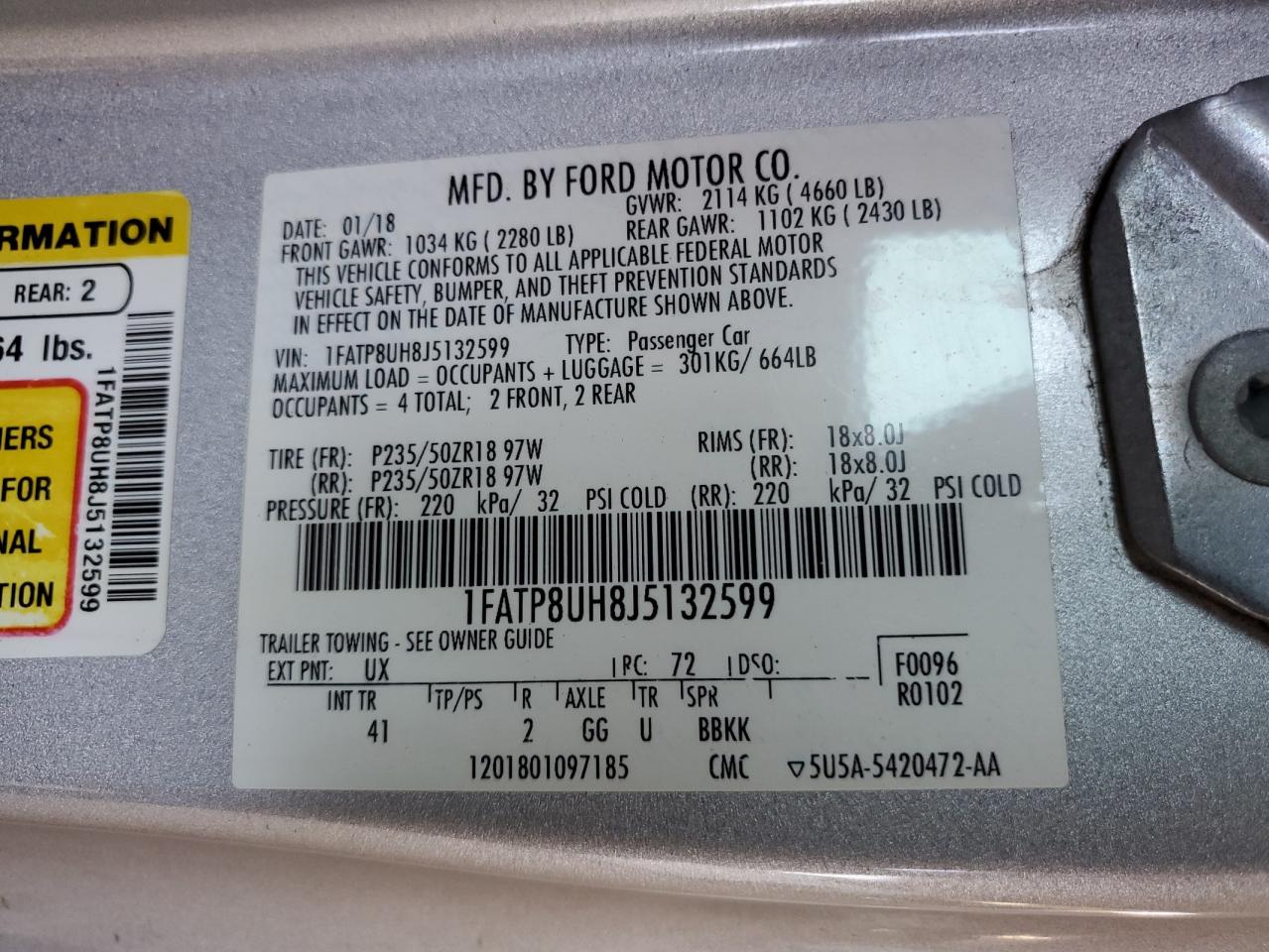 2018 Ford Mustang VIN: 1FATP8UH8J5132599 Lot: 56536295