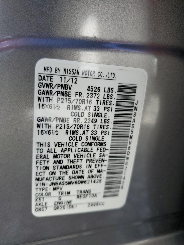 2013 Nissan Rogue S VIN: JN8AS5MV6DW621428 Lot: 56681795