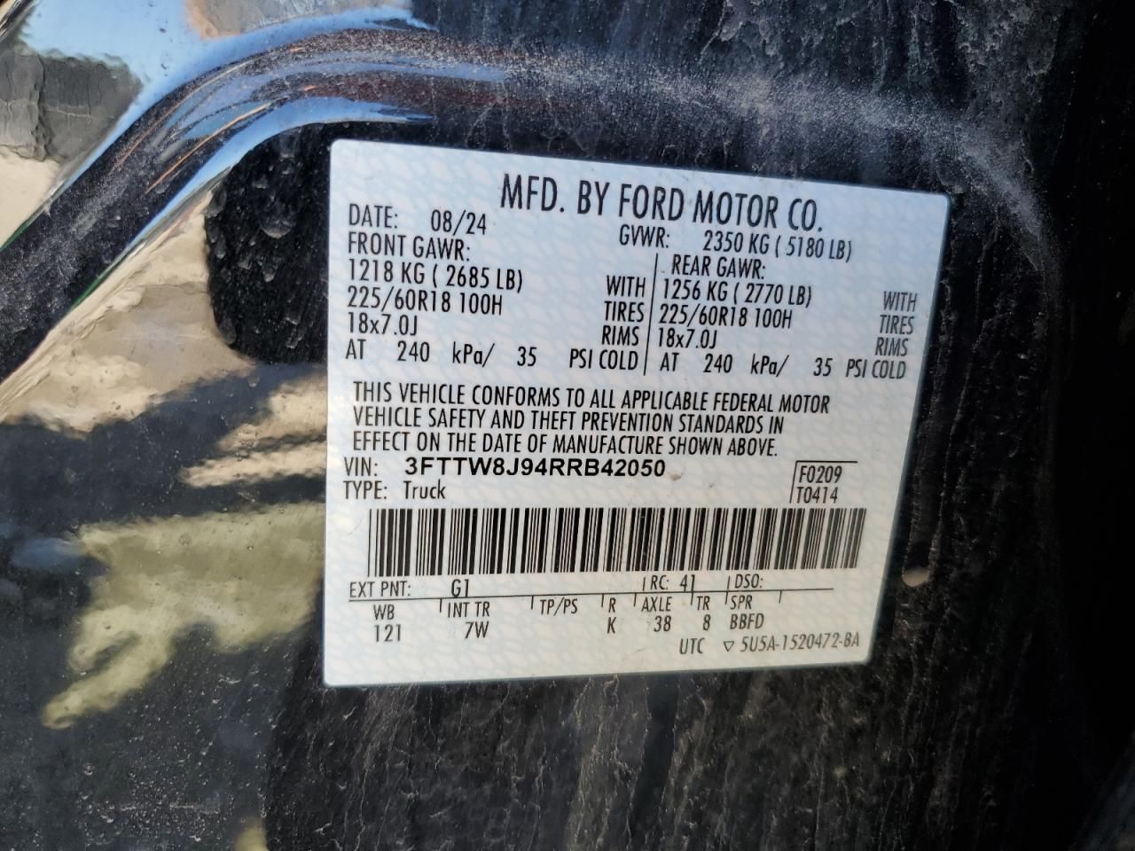 2024 Ford Maverick Xlt VIN: 3FTTW8J94RRB42050 Lot: 55287105