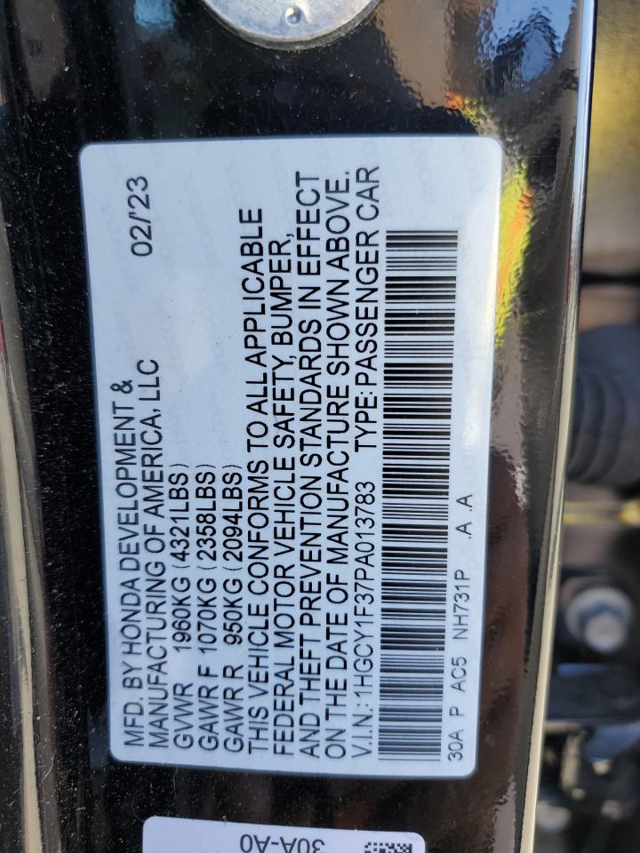 2023 Honda Accord Ex VIN: 1HGCY1F37PA013783 Lot: 56161105