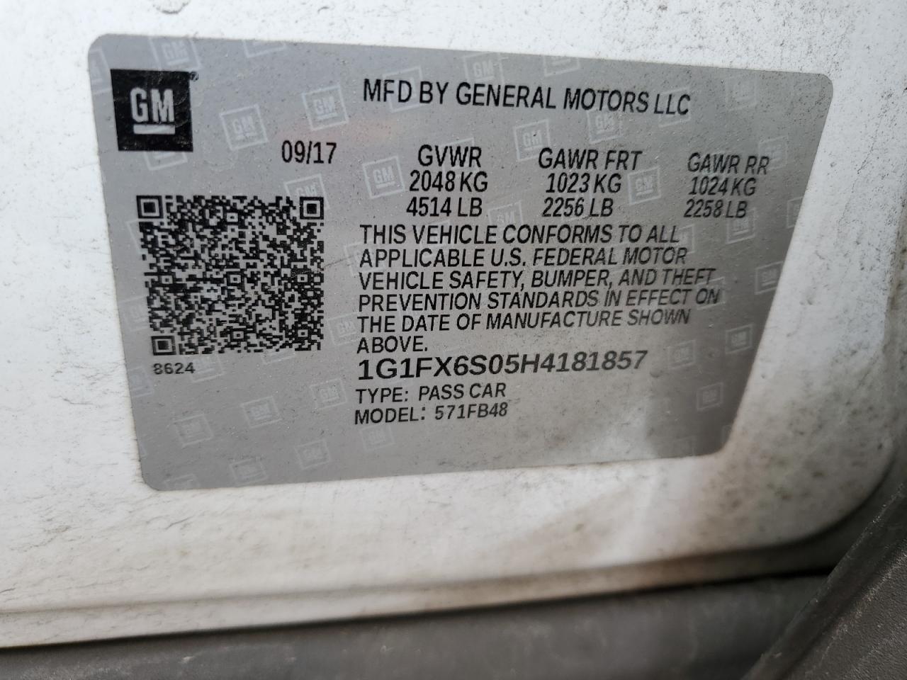 2017 Chevrolet Bolt Ev Premier VIN: 1G1FX6S05H4181857 Lot: 57250085