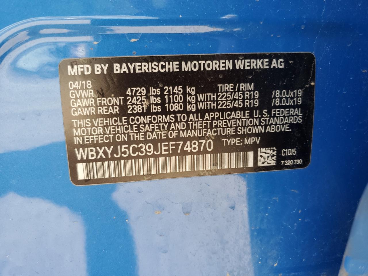 2018 BMW X2 xDrive28I VIN: WBXYJ5C39JEF74870 Lot: 56671875
