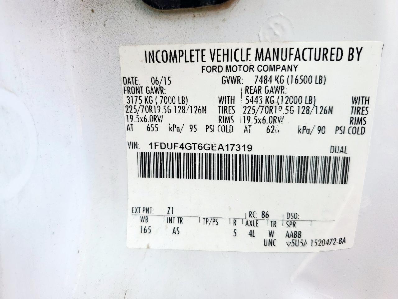 2016 Ford F450 Super Duty VIN: 1FDUF4GT6GEA17319 Lot: 55882305