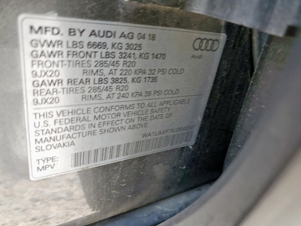 2018 Audi Q7 Premium Plus VIN: WA1LAAF76JD042147 Lot: 57360975