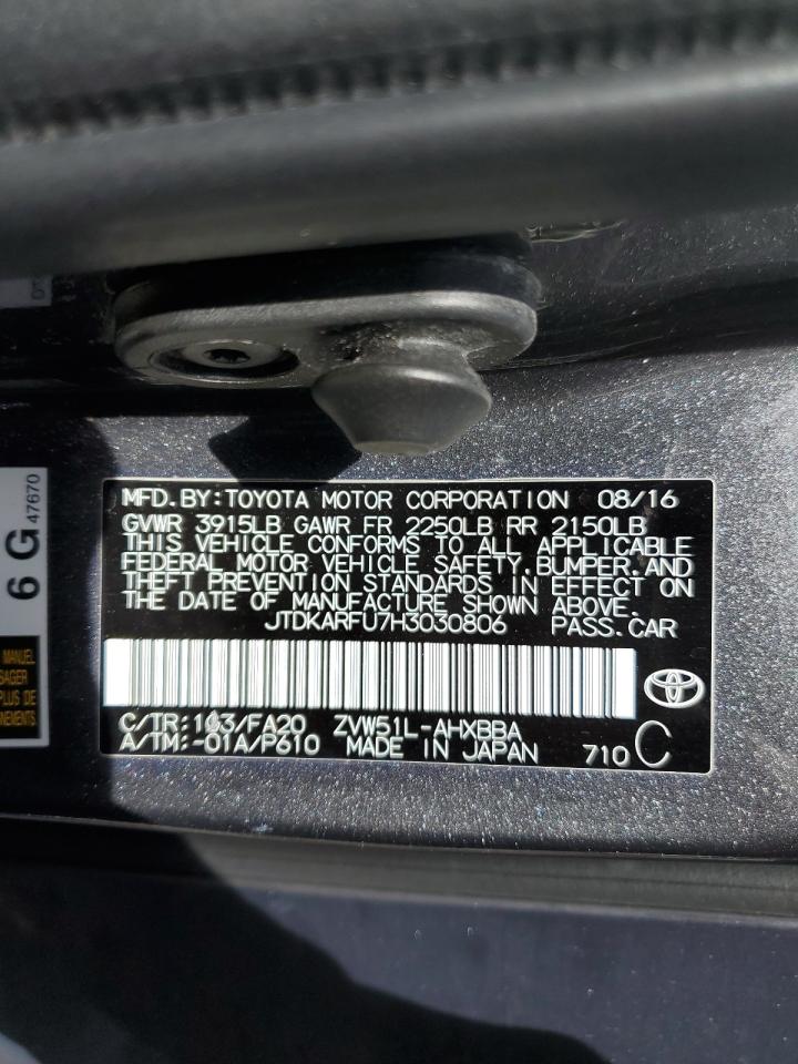 2017 Toyota Prius VIN: JTDKARFU7H3030806 Lot: 56949055