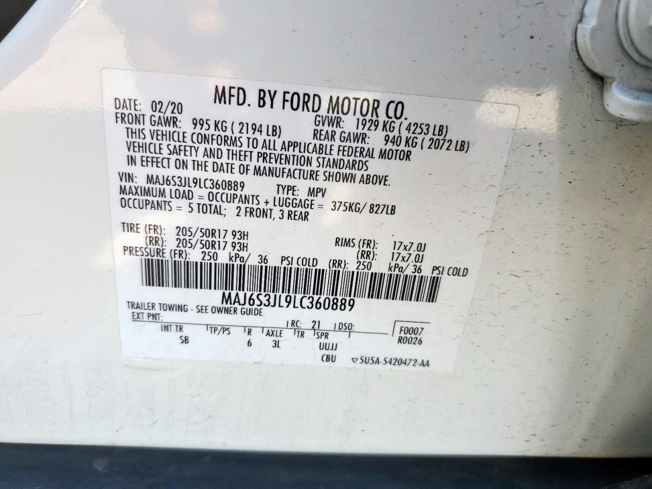2020 Ford Ecosport Ses VIN: MAJ6S3JL9LC360889 Lot: 56587245