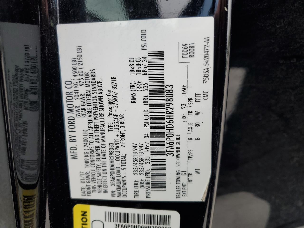 2017 Ford Fusion Se VIN: 3FA6P0HD6HR298083 Lot: 56248905