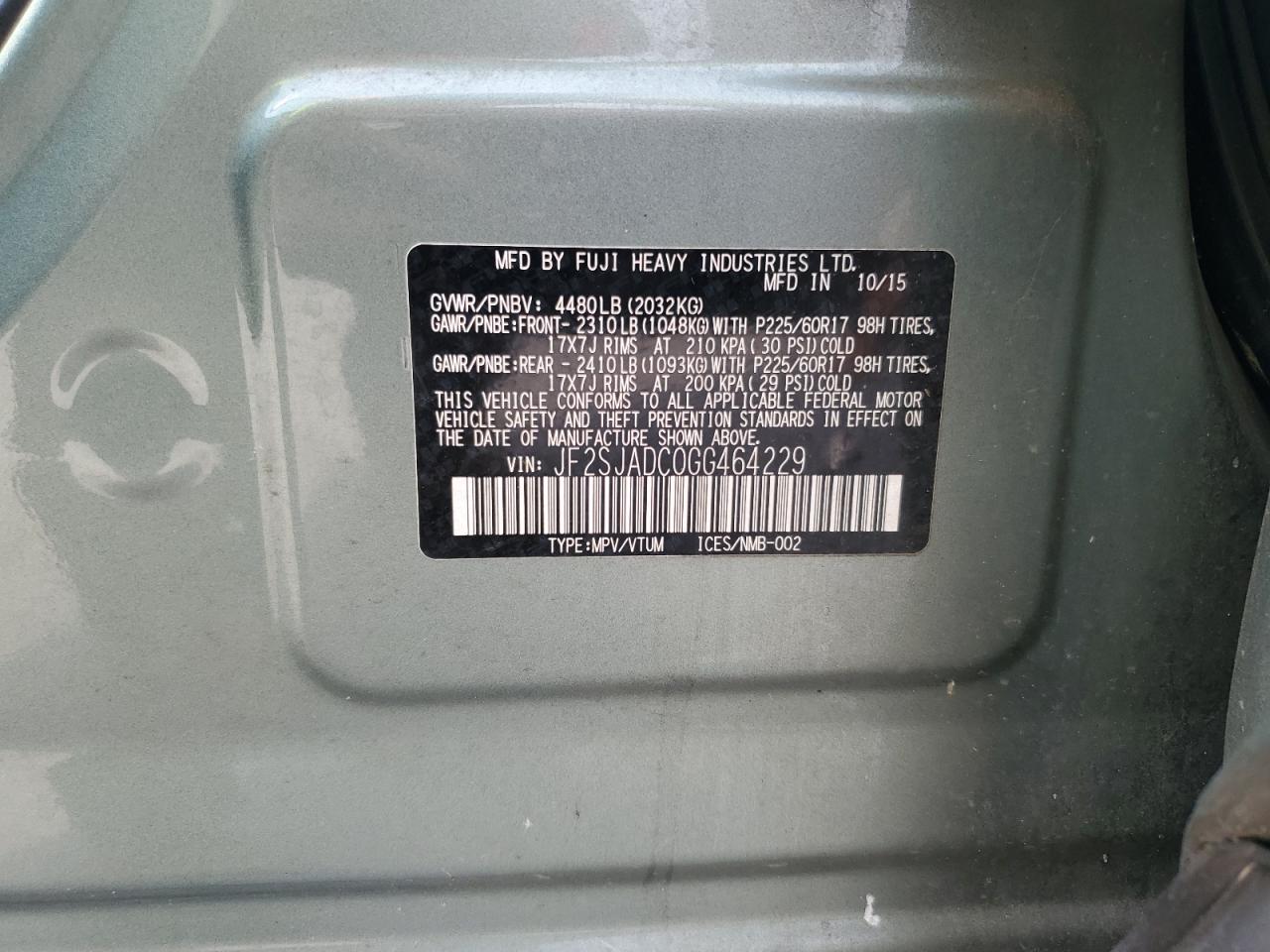 2016 Subaru Forester 2.5I Premium VIN: JF2SJADC0GG464229 Lot: 57163695
