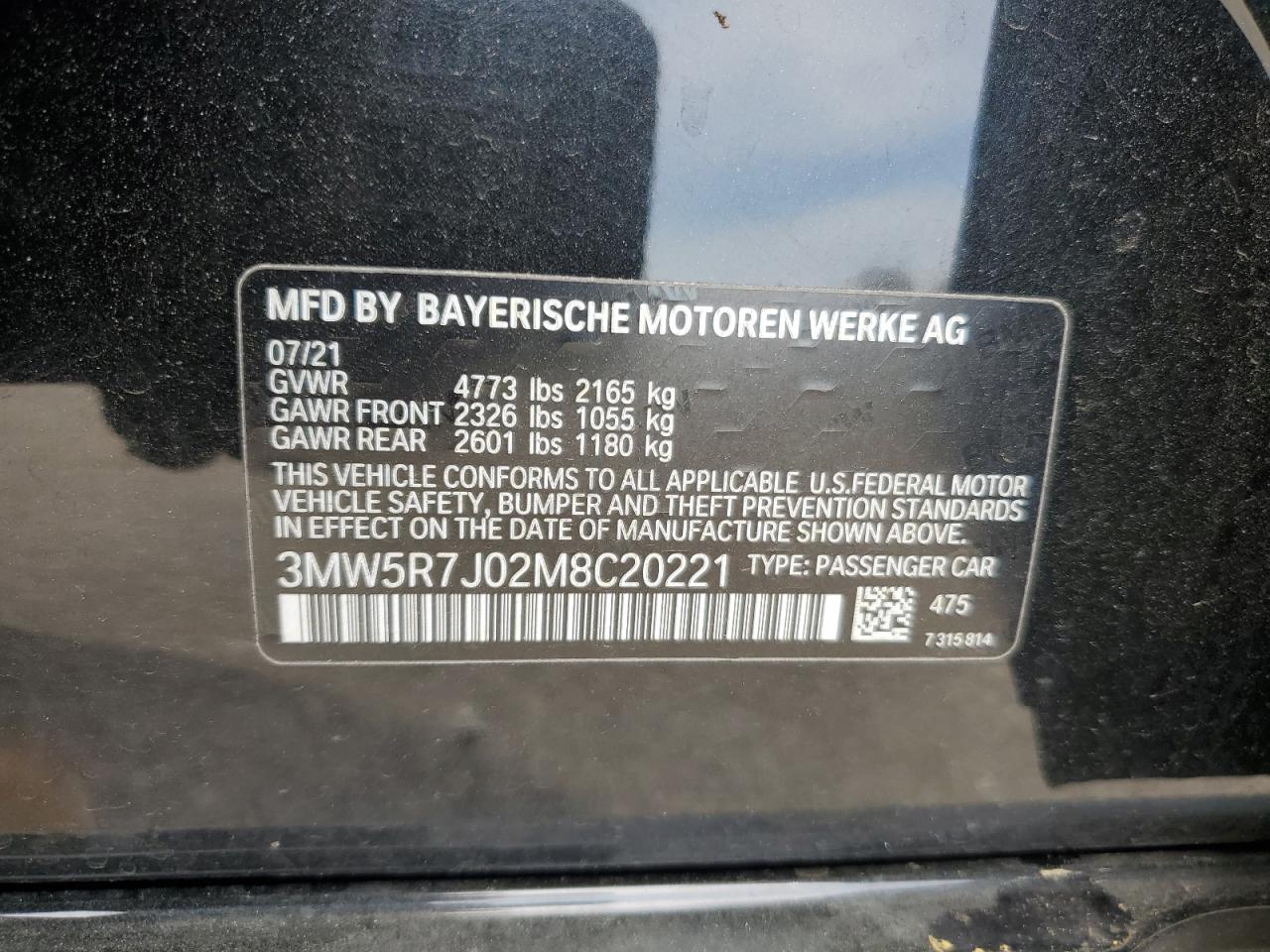 2021 BMW 330Xi VIN: 3MW5R7J02M8C20221 Lot: 55307835
