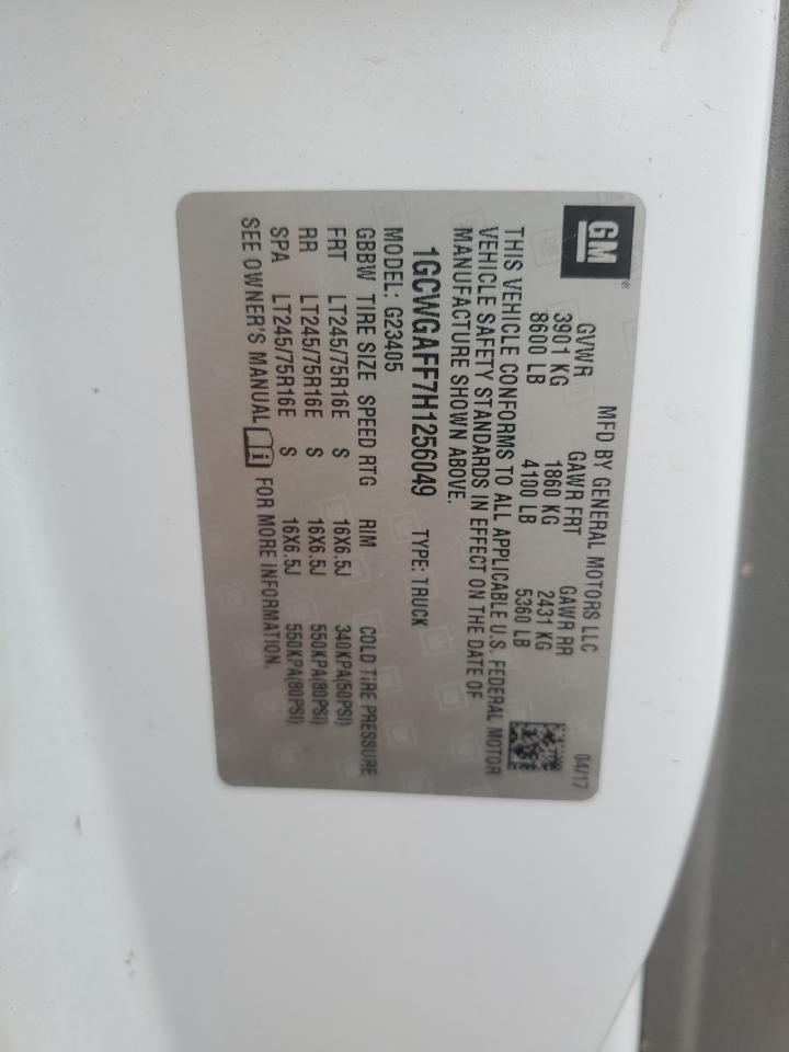 2017 Chevrolet Express G2500 VIN: 1GCWGAFF7H1256049 Lot: 57087705