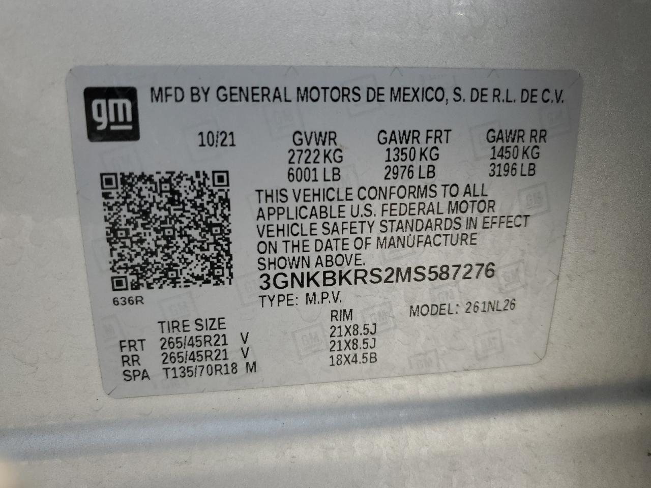 2021 Chevrolet Blazer Rs VIN: 3GNKBKRS2MS587276 Lot: 58517815