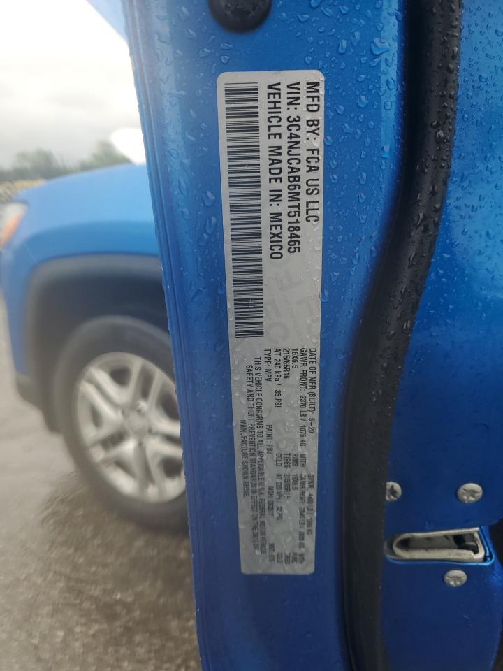 2021 Jeep Compass Sport VIN: 3C4NJCAB6MT518465 Lot: 56797435