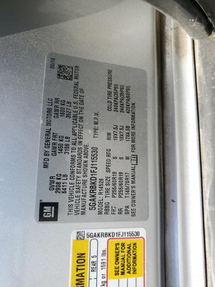 2015 Buick Enclave VIN: 5GAKRBKD1FJ115530 Lot: 57948995