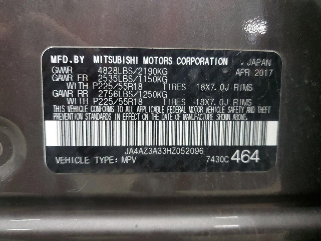 2017 Mitsubishi Outlander Se VIN: JA4AZ3A33HZ052096 Lot: 56925225