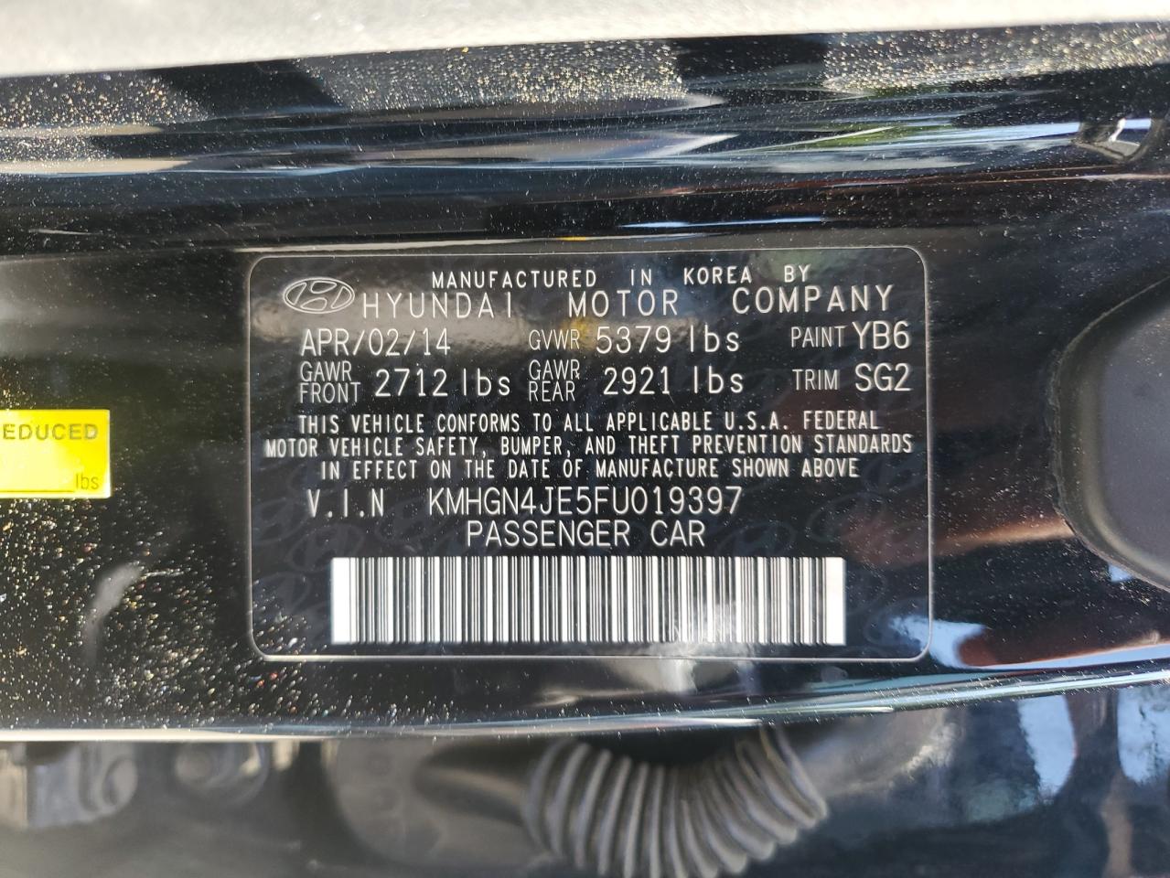 2015 Hyundai Genesis 3.8L VIN: KMHGN4JE5FU019397 Lot: 56640805