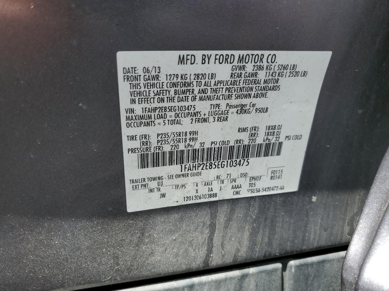 2014 Ford Taurus Sel VIN: 1FAHP2E85EG103475 Lot: 56899035
