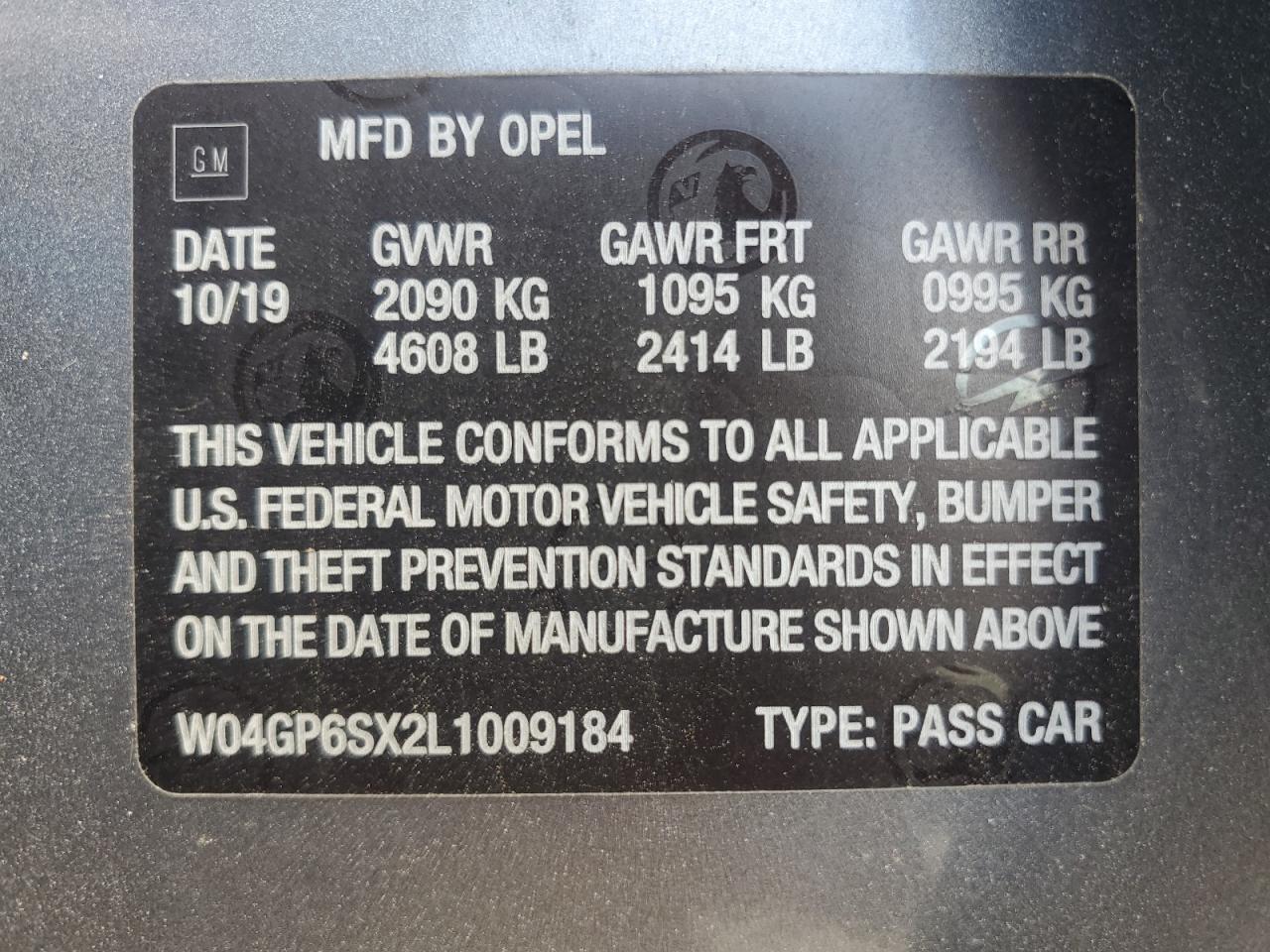 2020 Buick Regal Essence VIN: W04GP6SX2L1009184 Lot: 56456875