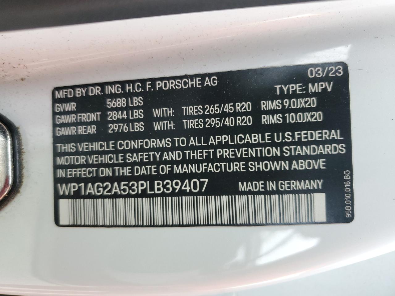2023 Porsche Macan S VIN: WP1AG2A53PLB39407 Lot: 65668345