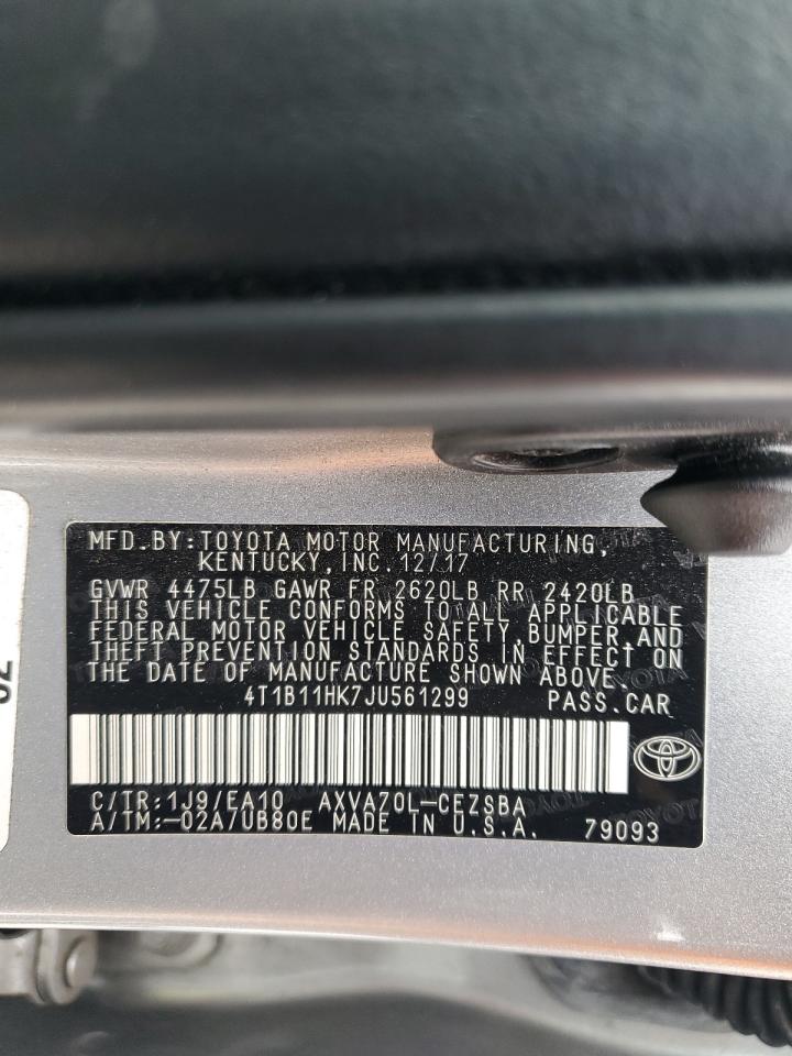 2018 Toyota Camry L VIN: 4T1B11HK7JU561299 Lot: 58607895