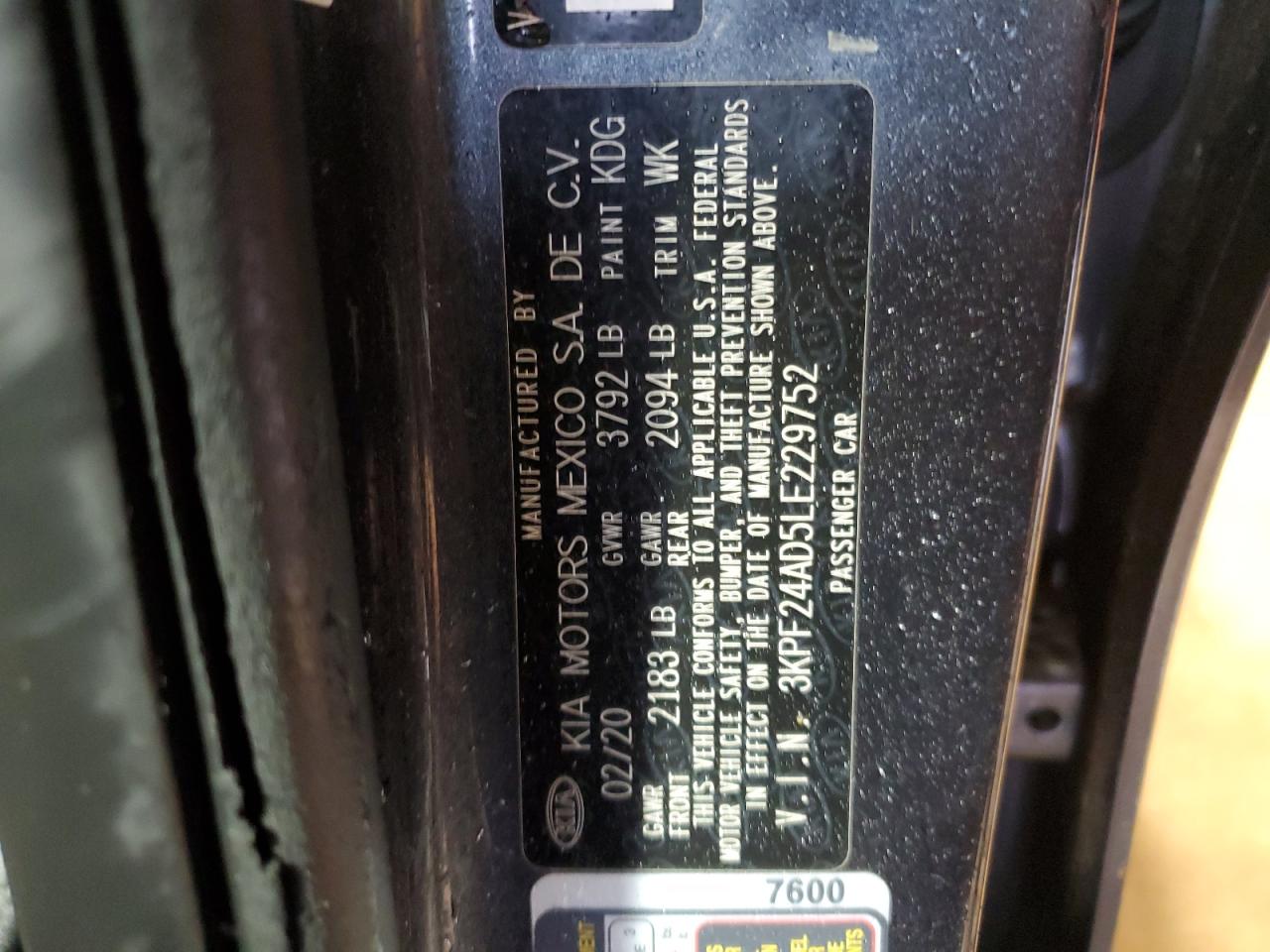 2020 Kia Forte Fe VIN: 3KPF24AD5LE229752 Lot: 55560505